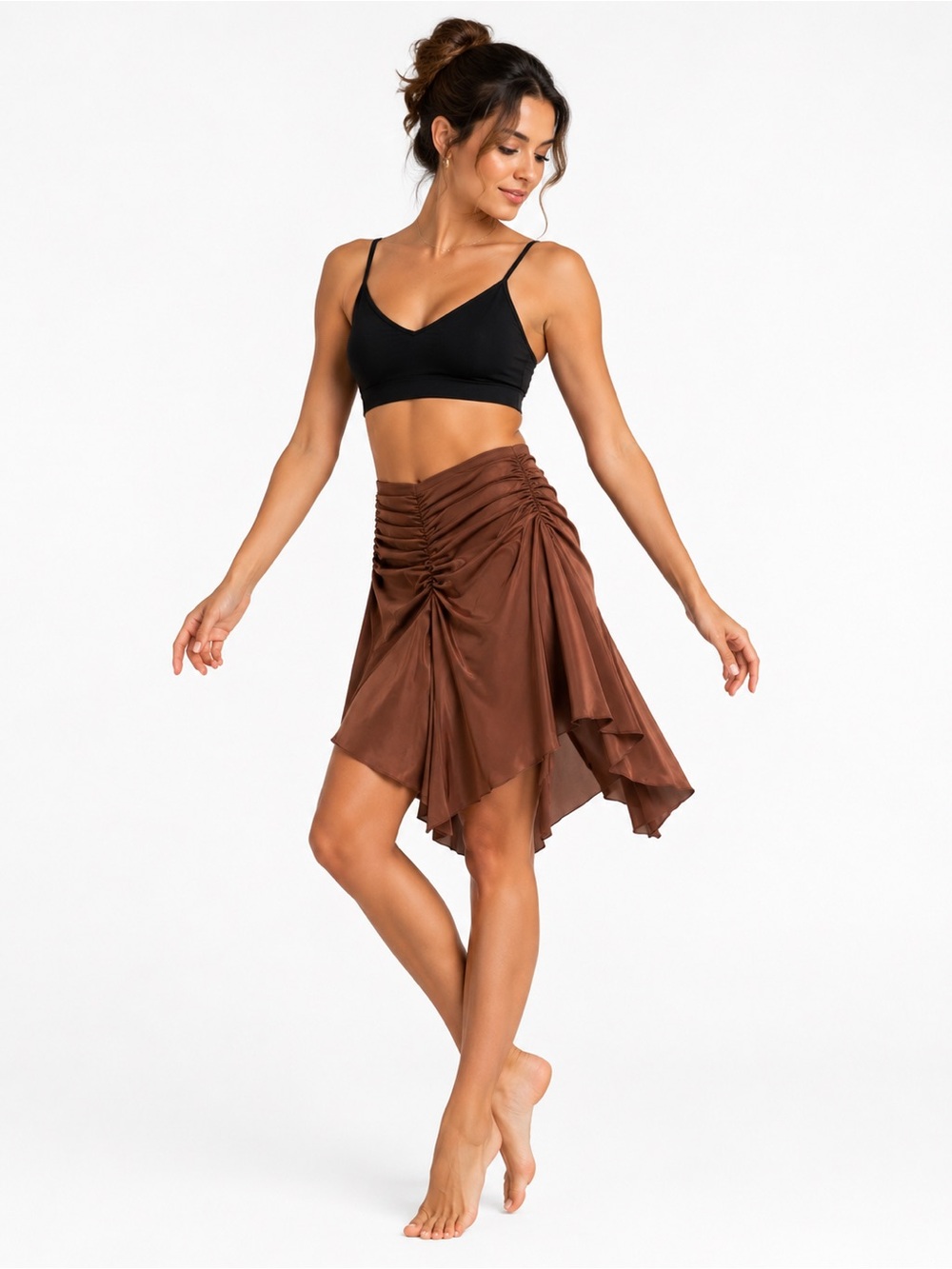 Dance America Ballroom Dance Skirt Brown Ruched Handkerchief Hem XS